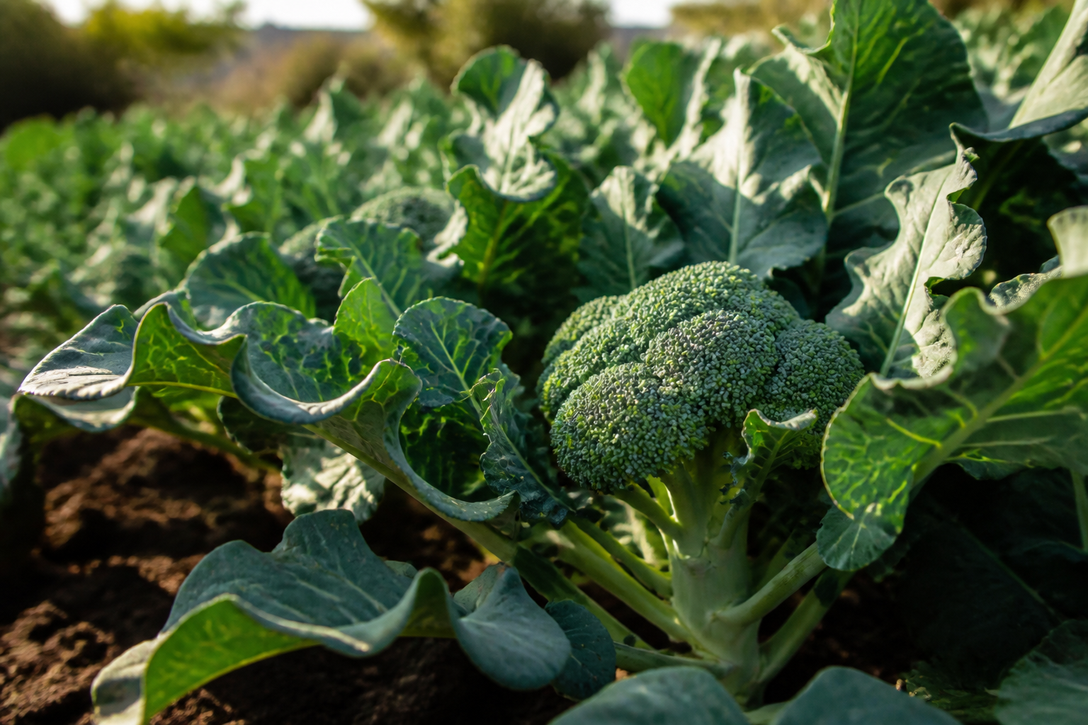 Fresh broccoli growing in the soil