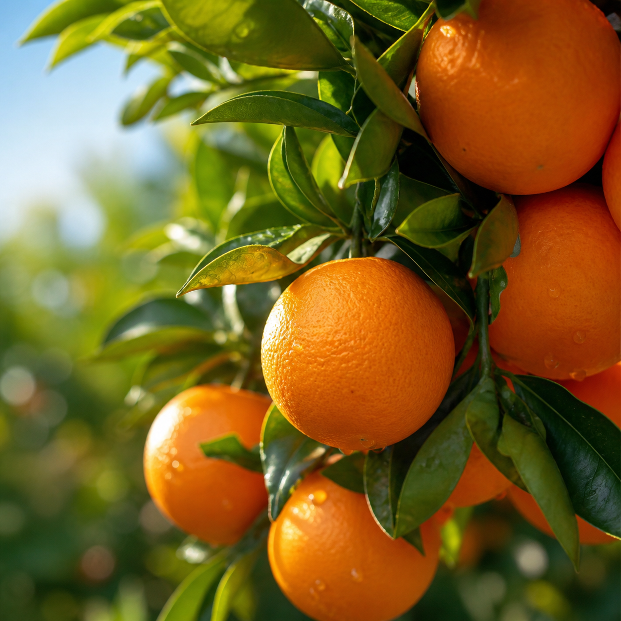 Oranges growing on a tree